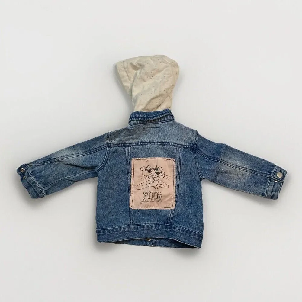 Zara Baby Girl x Pink Panther Terry Hood Love Denim Jacket 9-12m